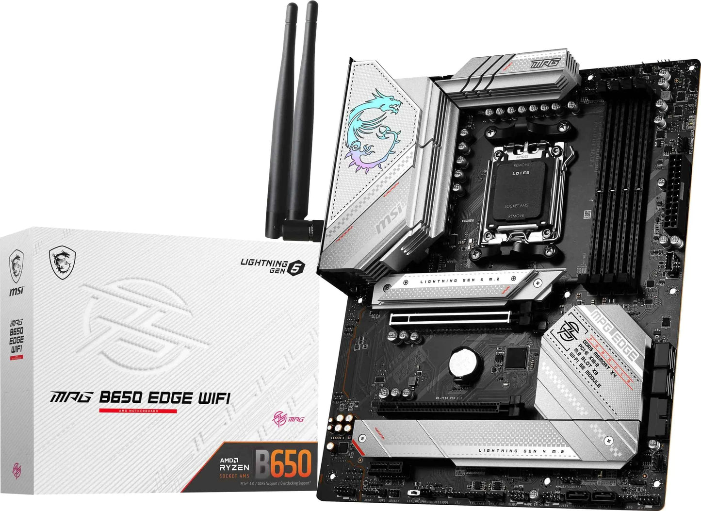 MSI MPG B650 Edge WiFi Computer Gaming Motherboard (AMD AM5 ATX DDR5 PCIe 4.0 M.2 SATA 6Gb/s USB 3.2 Gen 2 HDMI/DP Wi-Fi 6E AMD Ryzen 7000 Series) AMD PC Motherboards (Renewed)
