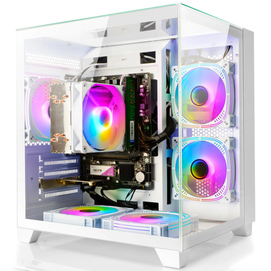 LXZ Desktop PC Computer AMD Ryzen 5 5600GT 6 core 3.6GHz 16G DDR4 RAM 512G NVME SSD Tower Computer for Gaming Home and Office (White)