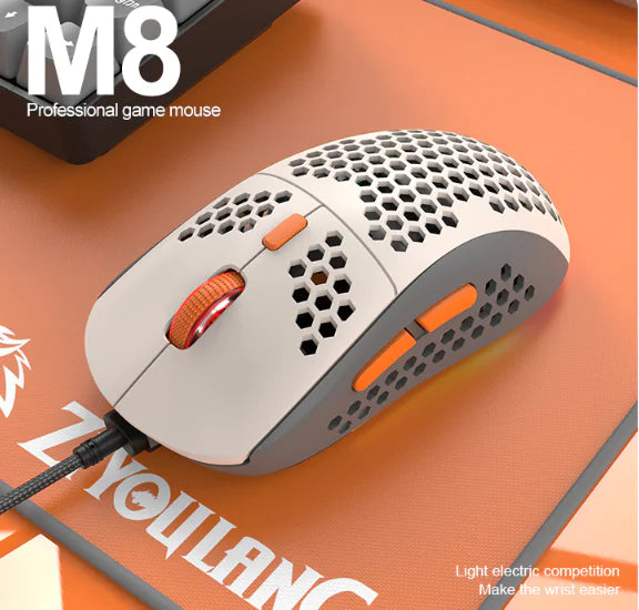 M8 LED Gaming Mouse with Ergonomic Honeycomb Design