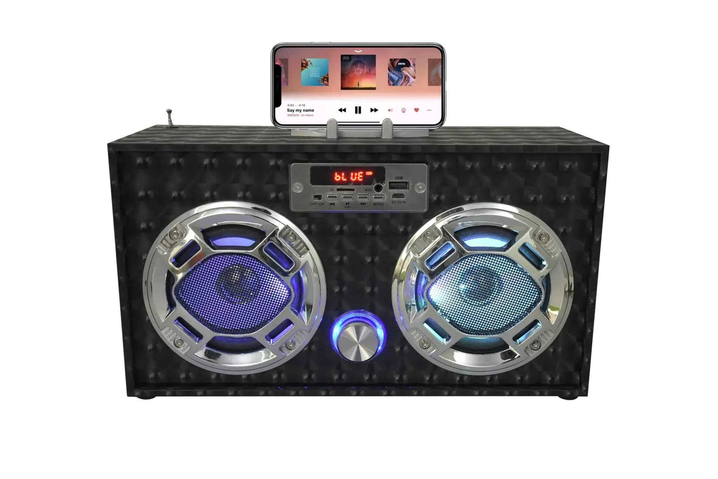 Wireless Express - Boombox Speaker with LED Lights – Retro Bluetooth Speaker w/Enhanced FM Radio - Perfect for Home and Outdoor (Black)