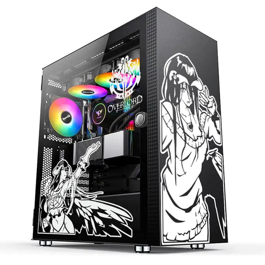 Overlord Anime PC Case StickersJapanese Cartoon Decor Decals for ATX Computer Chassis SkinEasy Removable Waterproof (White and White)